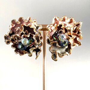 Vintage Amy Lacombe Jeweled Clay Earrings Hand Painted Hand Sculpted Signed 1988